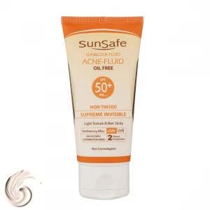 کرم ضد آفتاب بدون رنگ سان سیف SPF50 مدل ACNE-FLUID محافظ UVA ،UVB و +++PA، تنظیم ترشح چربی پوست، ضد جوش و آکنه، ضد آب، ضد حساسیت، مناسب پوست‌‌های آکنه‌ای و چرب حجم 50 میلی‌لیتر