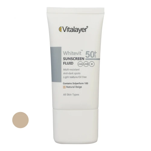 فلوئید ضدآفتاب رنگی ویتالیر با  SPF 50 مدل Whitevit مناسب انواع پوست حجم 50 میلی لیتر