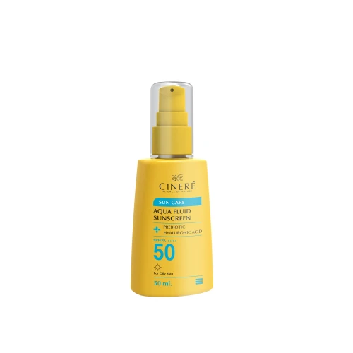 فلوئید ضد آفتاب بی‌رنگ سینره، 50 SPF، مدل PREBIOTIC، مناسب پوست‌های چرب با حجم 50 میلی‌لیتر